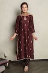 Buy_Falguni.Foram_Brown Kurta Dupion Silk, Pant Viscose Thread And Sequin Embroidered & Set _at_Aza_Fashions