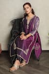 Falguni.Foram_Purple Kurta Dupion Silk, Pant Viscose Thread Notched Embroidered And Set _Online_at_Aza_Fashions