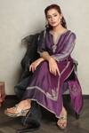 Buy_Falguni.Foram_Purple Kurta Dupion Silk, Pant Viscose Thread Notched Embroidered And Set _Online_at_Aza_Fashions