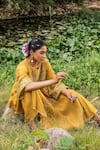 Shop_Kritika Dawar_Yellow Kurta Kota Chanderi, Pant Cotton Floral Motifs Round And Set _at_Aza_Fashions