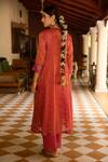 Shop_Kritika Dawar_Pink Tissue Chanderi Floral Motifs Round Angarkha Set_at_Aza_Fashions