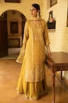 Buy_Kritika Dawar_Yellow Kurta Georgette Embroidered Gota Jaal Notched Lehenga Set _at_Aza_Fashions