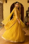 Shop_Kritika Dawar_Yellow Kurta Georgette Embroidered Gota Jaal Notched Lehenga Set _at_Aza_Fashions