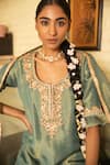 Shop_Kritika Dawar_Green Kurta And Dupatta Tissue, Sharara Foil Georgette Hand Embroidered Set _at_Aza_Fashions