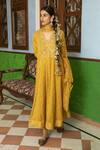Buy Kritika Dawar Yellow Anarkali Tissue Chanderi, Churidar Lycra Net, Hand Embroidered Set at Aza Fashions Buy_Kritika Dawar_Yellow Anarkali Tissue Chanderi, Churidar Lycra Net, Hand Embroidered Set_at_Aza_Fashions