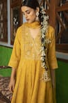 Kritika Dawar Yellow Anarkali Tissue Chanderi, Churidar Lycra Net, Hand Embroidered Set Online at Aza Fashions Kritika Dawar_Yellow Anarkali Tissue Chanderi, Churidar Lycra Net, Hand Embroidered Set_Online_at_Aza_Fashions