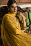 Shop Kritika Dawar Yellow Anarkali Tissue Chanderi, Churidar Lycra Net, Hand Embroidered Set Online at Aza Fashions Shop_Kritika Dawar_Yellow Anarkali Tissue Chanderi, Churidar Lycra Net, Hand Embroidered Set_Online_at_Aza_Fashions