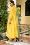 Shop_Kritika Dawar_Yellow Kurta Linen Silk Embroidered Floral Motifs Notched Gota Palazzo Set _at_Aza_Fashions