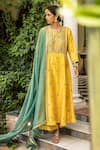 Kritika Dawar_Yellow Kurta Linen Silk Embroidered Floral Motifs Notched Gota Palazzo Set _Online_at_Aza_Fashions