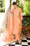 Buy_Kritika Dawar_Peach Dupatta Chanderi, Kurta Woven Chanderi, Pant Cotton Silk Floral Set _at_Aza_Fashions