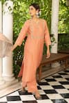 Kritika Dawar_Peach Dupatta Chanderi, Kurta Woven Chanderi, Pant Cotton Silk Floral Set _Online_at_Aza_Fashions
