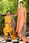 Buy_Kritika Dawar_Peach Dupatta Chanderi, Kurta Woven Chanderi, Pant Cotton Silk Floral Set _Online_at_Aza_Fashions