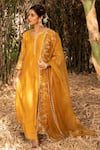 Kritika Dawar_Yellow Kurta Chanderi Embroidered Floral Motifs Notched Pant Set _Online_at_Aza_Fashions