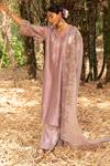 Buy_Kritika Dawar_Purple Dupatta Organza Silk, Kurta Chanderi, Pant Embroidered Sleeve Set _at_Aza_Fashions