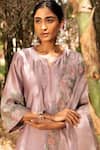 Kritika Dawar_Purple Dupatta Organza Silk, Kurta Chanderi, Pant Embroidered Sleeve Set _Online_at_Aza_Fashions
