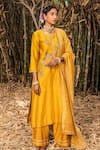 Buy_Kritika Dawar_Yellow Kurta And Dupatta Chanderi Embroidered Dori Thread Notched Floral Set _at_Aza_Fashions