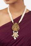 Shop_Ahaanya_Gold Plated Kundans Temple Motif Pendant Necklace_at_Aza_Fashions