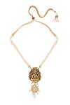 Buy_Ahaanya_Gold Plated Kundans Temple Motif Pendant Necklace_at_Aza_Fashions