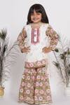 Buy_Little Bansi_White Cotton, Chiffon Embroidery, Sequins Floral Kurta Sharara Set _at_Aza_Fashions