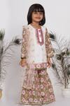 Little Bansi_White Cotton, Chiffon Embroidery, Sequins Floral Kurta Sharara Set _Online_at_Aza_Fashions