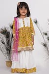 Buy_Little Bansi_White Cotton, Chiffon Pearls, Embroidery, Sequins Floral Print Kurta Sharara Set _at_Aza_Fashions