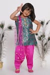 Buy_Little Bansi_Green Cotton, Chiffon Tassels Geometric Print Kurta Set _at_Aza_Fashions
