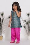 Buy_Little Bansi_Green Cotton, Chiffon Tassels Geometric Print Kurta Set _Online_at_Aza_Fashions