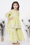 Little Bansi_Green Cotton Embroidered Floral Motifs Pleated Kurta Sharara Set _Online_at_Aza_Fashions