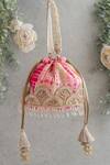 Buy_Amyra_Pink Print Banarasi Silk Potli Bag_at_Aza_Fashions