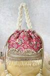 Buy_Amyra_Red Pearls, Beads, Embroidery Floral Motif Potli Bag _at_Aza_Fashions