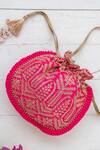 Shop_Amyra_Pink Embroidery, Tassels Poly Silk Potli Bag _at_Aza_Fashions