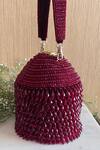 Shop_Nayaab By Sonia_Maroon Embroidery, Beads Suede Polti Bag With Handle _at_Aza_Fashions