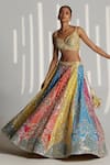 Shop_Angad Singh_Multi Color Raw Silk Embroidered Mughal Sweetheart Neck Lehenga Set For Women_at_Aza_Fashions