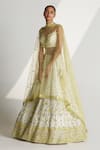 Angad Singh_White Organza Geometric Sweetheart Neck Embroidered Bridal Lehenga Set _Online_at_Aza_Fashions
