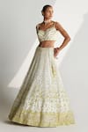 Angad Singh_White Organza Geometric Sweetheart Neck Embroidered Bridal Lehenga Set _at_Aza_Fashions