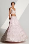 Angad Singh_Pink Organza Geometric Sweetheart Neck Embroidered Bridal Lehenga Set _Online_at_Aza_Fashions