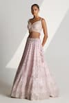 Angad Singh_Pink Organza Geometric Sweetheart Neck Embroidered Bridal Lehenga Set _at_Aza_Fashions