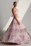 Angad Singh_Pink Organza Floral V Neck Embroidered Bridal Lehenga Set _Online_at_Aza_Fashions