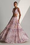 Buy_Angad Singh_Pink Organza Floral V Neck Embroidered Bridal Lehenga Set _Online_at_Aza_Fashions