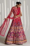 Angad Singh_Pink Raw Silk Geometric V Neck Embroidered Lehenga Set _Online_at_Aza_Fashions