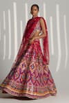 Buy_Angad Singh_Pink Raw Silk Geometric V Neck Embroidered Lehenga Set _Online_at_Aza_Fashions