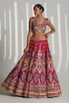 Shop_Angad Singh_Pink Raw Silk Geometric V Neck Embroidered Lehenga Set _Online_at_Aza_Fashions