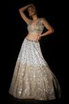 Buy_Angad Singh_Grey Organza Embroidered Geometric V Neck Bridal Lehenga Set _Online_at_Aza_Fashions