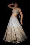 Shop_Angad Singh_Grey Organza Embroidered Geometric V Neck Bridal Lehenga Set _Online_at_Aza_Fashions