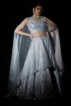 Buy_Angad Singh_Blue Organza Geometric Sweetheart Neck Embroidered Lehenga Set _at_Aza_Fashions