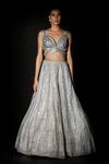 Buy_Angad Singh_Blue Organza Geometric Sweetheart Neck Embroidered Lehenga Set _Online_at_Aza_Fashions