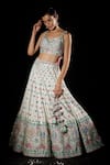 Angad Singh_White Raw Silk Geometric Sweetheart Neck Embroidered Bridal Lehenga Set _Online_at_Aza_Fashions