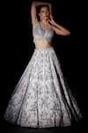 Angad Singh_Grey Organza Embroidered Floral Sweetheart Neck Bridal Lehenga Set _Online_at_Aza_Fashions