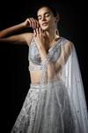 Shop_Angad Singh_Grey Organza Embroidered Floral Sweetheart Neck Bridal Lehenga Set _Online_at_Aza_Fashions