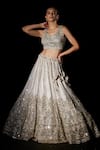 Angad Singh_White Organza Embroidered Mughal Leaf Neck Bridal Lehenga Set _Online_at_Aza_Fashions